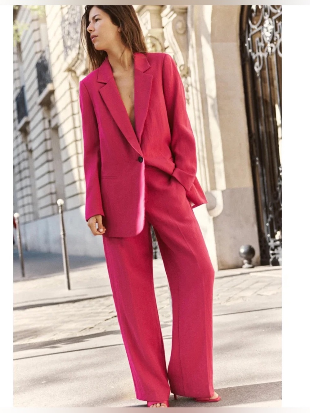 Zara Fuchsia Pink Crinkled Effect Blazer Size Small NWT